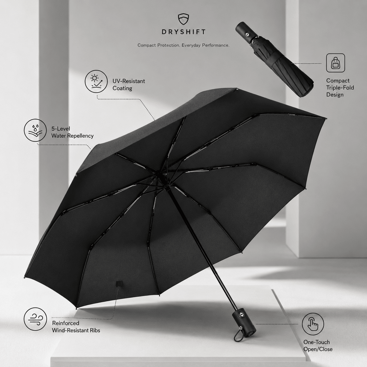 DryShift Compact Travel Umbrella - dryshift